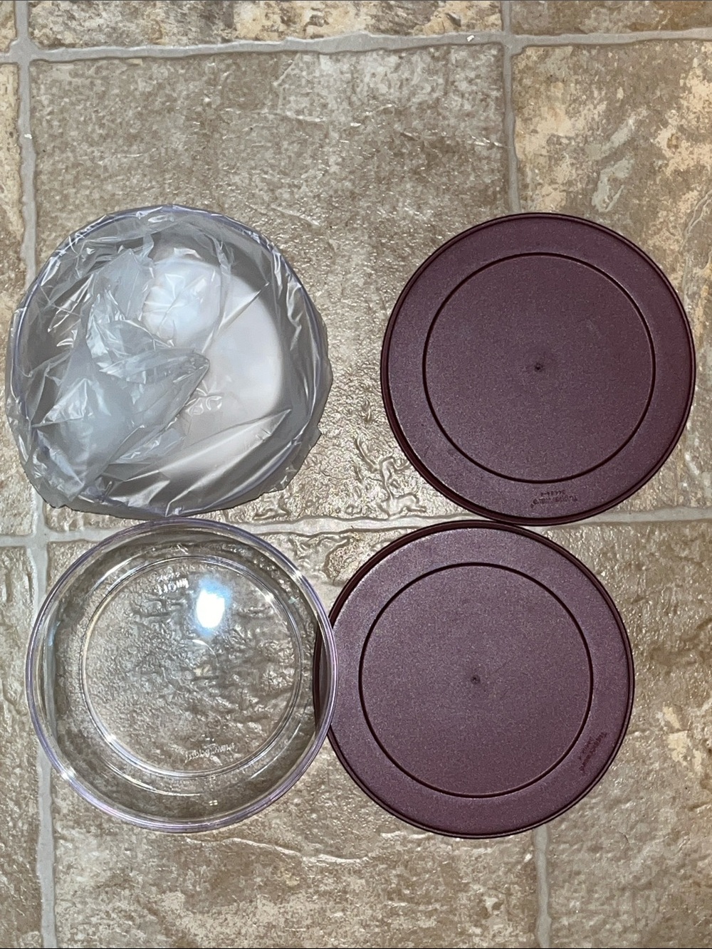 NWOT Tupperware Clear Bowls with Plum Lids